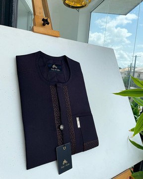 A umber brown, front flap with side basket embroidery details kaftan