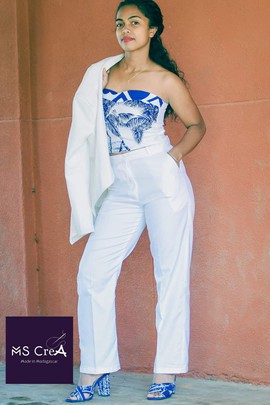 Ensemble 3 pièces - veste, pantalon et top bustier lambahoany/collection LAMBAOINE/ Madagascar