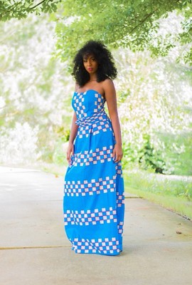 African Print Ankara Multicolor Blue Sleeveless Maxi Dress