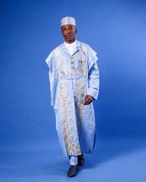A sky blue, deltagbada flapper embroidery details agbada