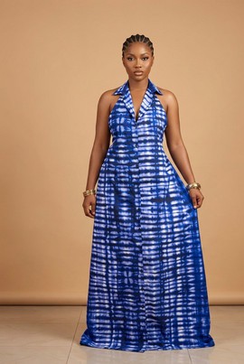 Indigo Adire Halter Shirt Maxi Dress|Garden parties|Casual fit|Daytime Outings|Brunch dates