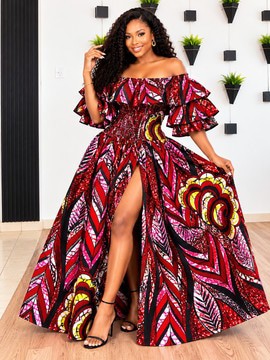 Robe de mode africaine Ankara multicolore, robe élégante pour femme avec manches à volants, coupe sirène,