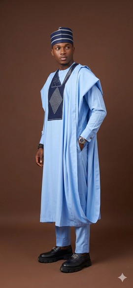 Light Blue and Navy Traditional Agbada Ensemble