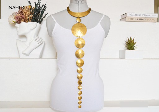 African inspired jewelry brass metal necklace long