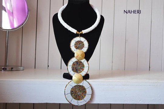African Beaded Pendant Necklace | Handmade Tiered Jewelry