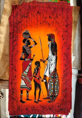 Décoration murale ethnique représentant un couple masaï en batik à la cire, idée de cadeau pour une pendaison de crémaillère