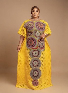 Women Nigerian Sunburst Eyelet Lace Boubou Kaftan