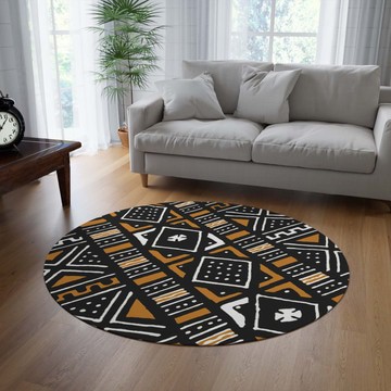Mud Cloth Round Rug Colorful Traditional Carpets (LARGER SIZES AVAILABLE)