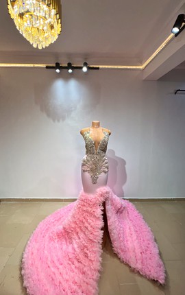 Luxury pink dress, pink Barbie dress, pink long dress, luxury birthday dress