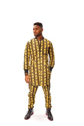 Chemise à imprimé Bogolan et pantalon à rayures latérales assorties, ensemble 2 pièces à imprimé Bogolan