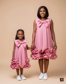 La robe à nœud Rose Petal pour mère et fille