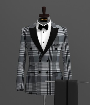 BLACK-WHITE JACQUARD DOUBLE BREASTED SUIT......................BEST SELLER