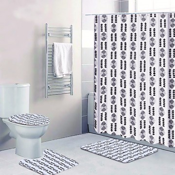 (4 Piece) - Tribal Afro Bathroom Set African Design White  (MORE SIZES AVAILABLE)