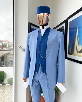 . Powder blue half section back slant cut jacket
