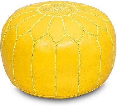 Grand pouf en vrai cuir Naturel Jaune