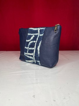 Pochette - Trousse : en véritable Ndop tissé et 100% cuir