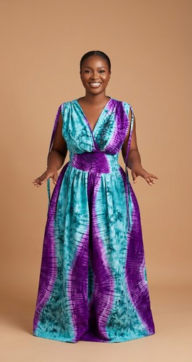 Teal &amp; Royal Purple Adire Maxi Gown |Wedding|Ceremonialoutfit|Casual outfit|