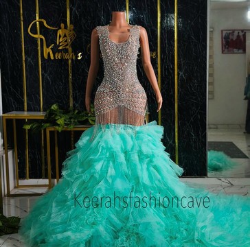 Embellished dress with tulle train, prom dresses, wedding dresses, engagement and evening gown