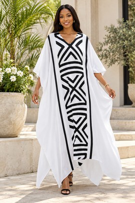 Robe midi à col en V et manches courtes pour femme en imprimé africain | Robe midi en imprimé africain | Bynelo