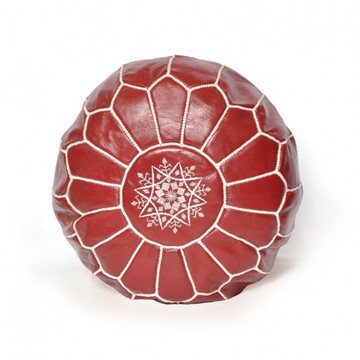 Pouf en vrai cuir naturel Rouge pour salon