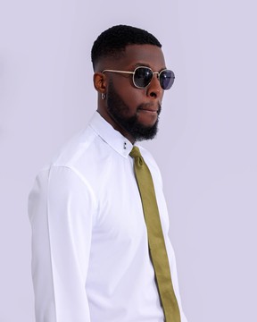 A white, button-down shirt with a double eye-eyelet
