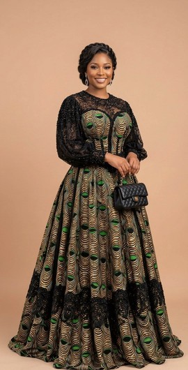 Robe de bal de luxe en Ankara avec dentelle – robe longue à imprimé africain pour femme