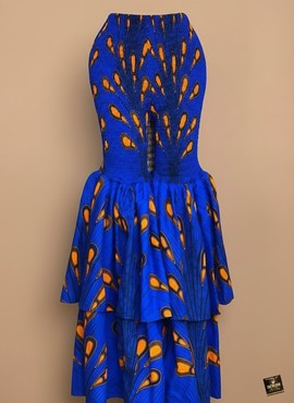 Ifeoluwa Blue Peacock Smocked Ankara Flares
