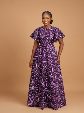Adire Flutter-Sleeve Maxi Dress|Wedding guest attire|Maternity styling|Plus size fits