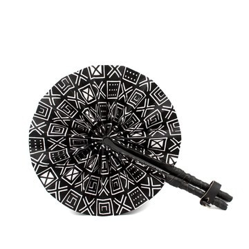 Hand Fan - Black &amp; White Geometric Print | Vegan leather 100% Cotton | Summer &amp; Travel Accessories