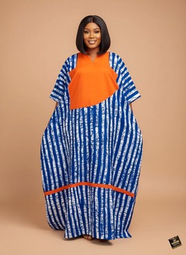 Electric Blue &amp; Sunset Orange Horizon Adire Kaftan