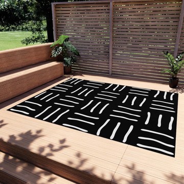 Black and White Outdoor Rug Tribal Exterior Carpet (LARGER SIZES AVAILABLE)