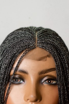 Salt and Pepper Micro Twist on 2x4 closure, Single Part Wig 14 inches