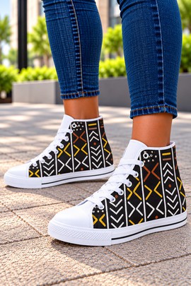 Ankara Hatching Print Women's Classic High Top Canvas Shoes | Ankara Print High Top Sneakers