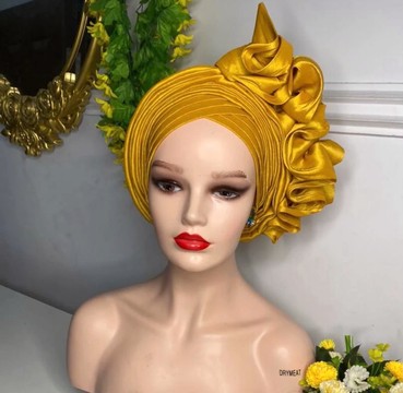 Dupion Raw Silk Auto Gele, Pre-tied African Auto Gele Headwrap,Pre-tied Raw Silk Turban