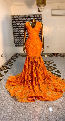 Orange Irish extract prom floor length dress