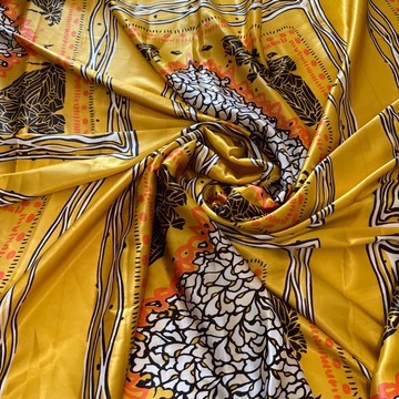 Yellow Multicolor Tribal Print Bohemian Satin Polyester Fabric - By the Yard