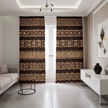 Afrocentric Brown Blackout Curtains Mudcloth (Two Piece) LARGER SIZES AVAILABLE