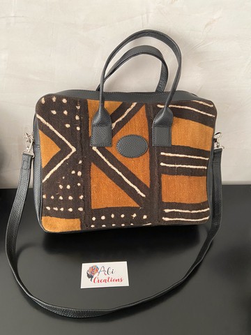 Leather &amp; genuine bogolan laptop bag