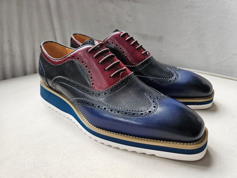 Coloured Brogue Lace up Leather Shoes