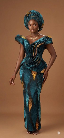 Teal and Gold Sculpted Luxury Ensemble