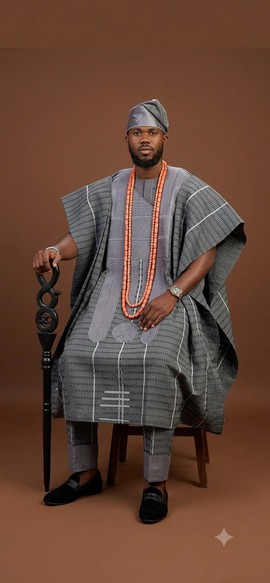 Majestic Charcoal and Slate Grey Aso-Oke Agbada Ens