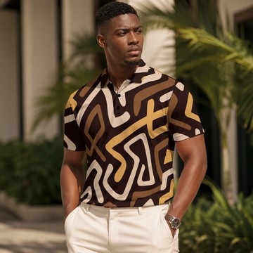Kuba Abstract Pattern Men's Heavyweight Polyester Polo Shirt | Kuba Inspired Fashion | Bynelo