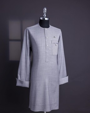 A light steel grey, super 140s nobility curved combat pocket kaftan native.