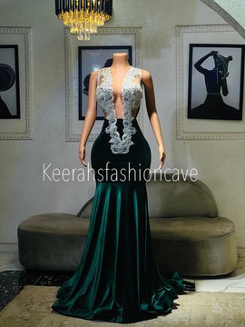Long embellished velvet prom dress, formal graduation dress, evening gowns