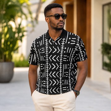 African Tribal Print Men's Heavyweight Polyester Polo Shirt | Tribal-Inspired Menswear | Bynelo