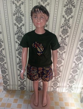 Handmade African Kids Two-Piece Set, Cotton T-Shirt with Africa Appliqué &amp; Ankara Print Shorts