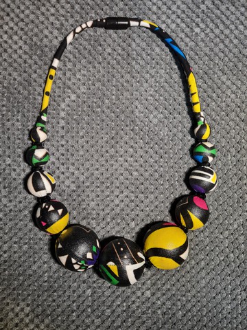 Collier YEMOJA 2 grosses perles en tissu pagnes WAX multicolore