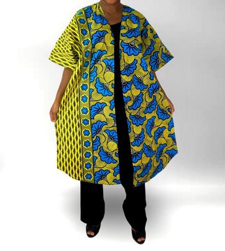 Floral print Green Multicolor African Print Ankara Midi Beaded Open Back Cardigan