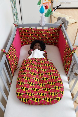 Tour de lit Bébé Wax Fuchsia jaune noire Fait main