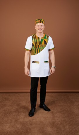 Stylish Men's African Print Tunic with Hat